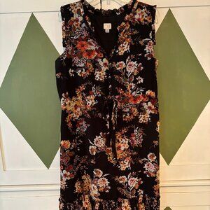 LIKE NEW! a new day Black/Floral Midi Crepe Dress